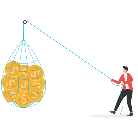 Geschäftsmann zieht Dollar-Tasche  Illustration