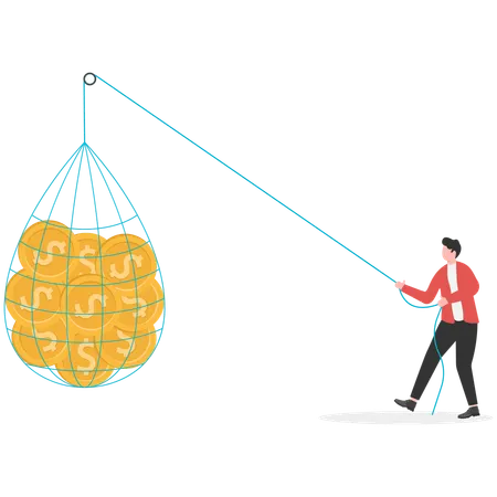 Geschäftsmann zieht Dollar-Tasche  Illustration