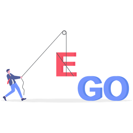 Geschäftsmann zieht E aus EGo-Wort  Illustration
