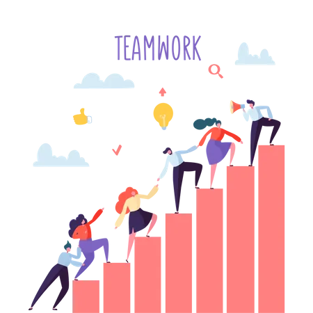 Mitarbeiter in Unternehmen arbeiten zusammen - Teamwork-Konzept  Illustration
