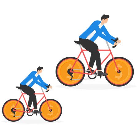 Geschäftsmitarbeiter fahren Fahrräder mit unterschiedlichen Radgrößen  Illustration