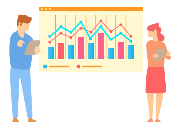 Mitarbeiter in einem Unternehmen, der Datenanalyse durchführt  Illustration