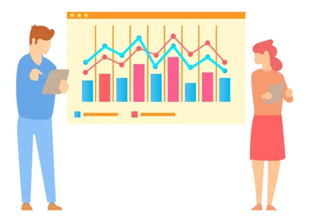 Mitarbeiter in einem Unternehmen, der Datenanalyse durchführt  Illustration