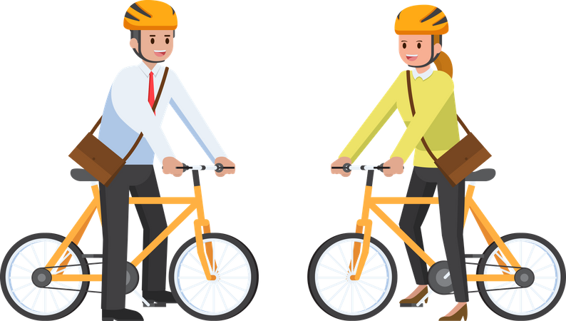 Mitarbeiter eines Unternehmens pendeln mit dem Fahrrad  Illustration