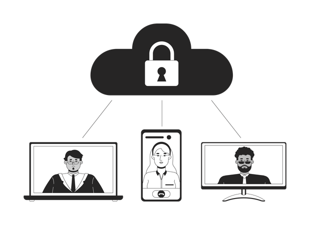 Mitarbeiter des Unternehmens sichert sich Anmeldeinformationen für Meetings  Illustration