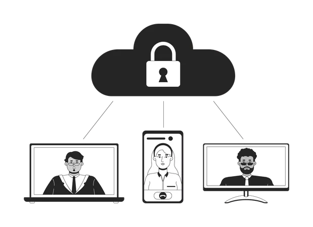 Mitarbeiter des Unternehmens sichert sich Anmeldeinformationen für Meetings  Illustration