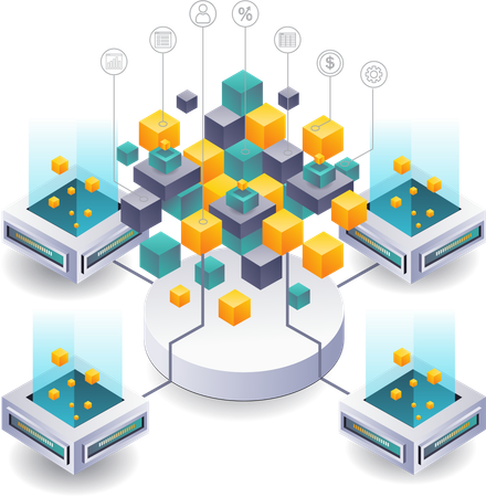 Geschäftssystemintegration mit dem Blockchain-Technologienetzwerk  Illustration