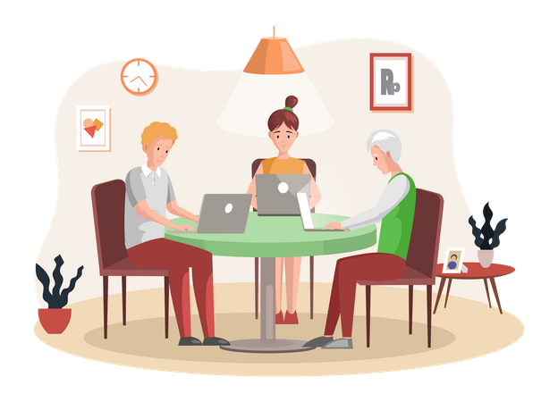 Geschäftsteam arbeitet am Laptop  Illustration