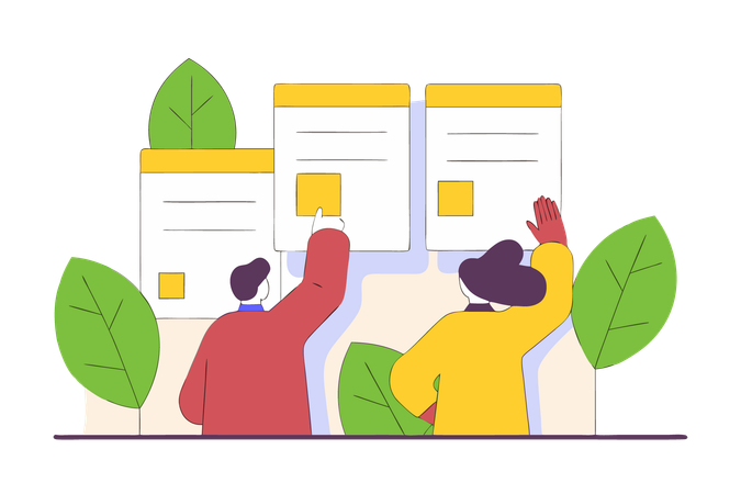 Geschäftsteam arbeitet an Kanban-Board  Illustration