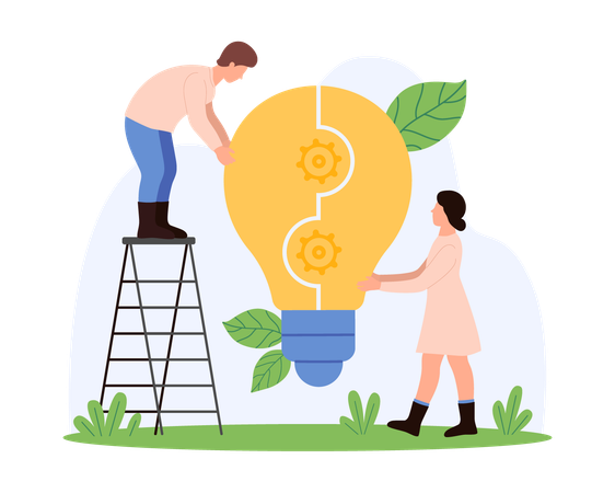 Geschäftsteam arbeitet an kreativer Innovation  Illustration