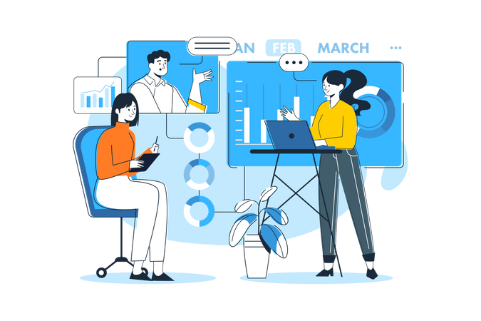 Geschäftsteam bei der Geschäftsanalyse  Illustration