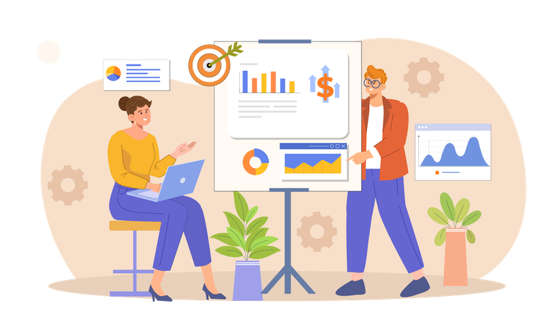 Geschäftsteam bei der Strategieplanung  Illustration