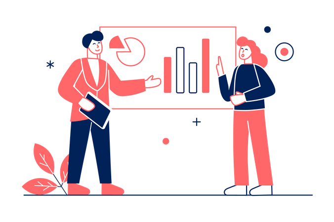 Geschäftsteam diskutiert Analysebericht  Illustration