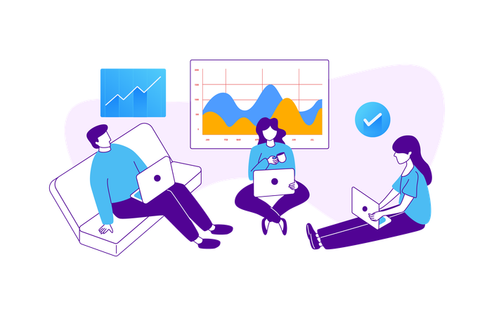 Geschäftsteam diskutiert über Datenanalyse  Illustration