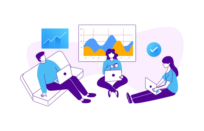 Geschäftsteam diskutiert über Datenanalyse  Illustration