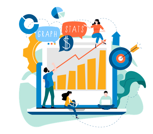 Geschäftsteam führt Finanzanalyse durch  Illustration