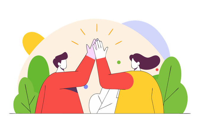 Geschäftsteammitglieder geben High Five  Illustration