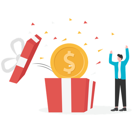 Geschenkbox mit Geldbonus öffnen  Illustration