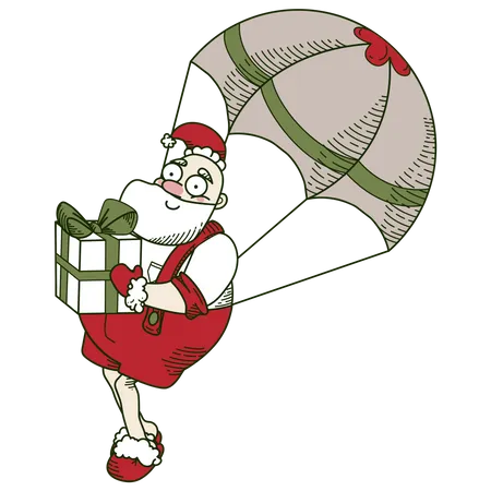 Geschenkverteilung durch den Weihnachtsmann per Fallschirm  Illustration
