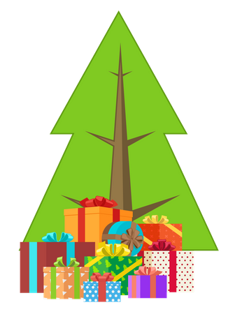 Geschmückter Weihnachtsbaum mit Geschenkboxen  Illustration
