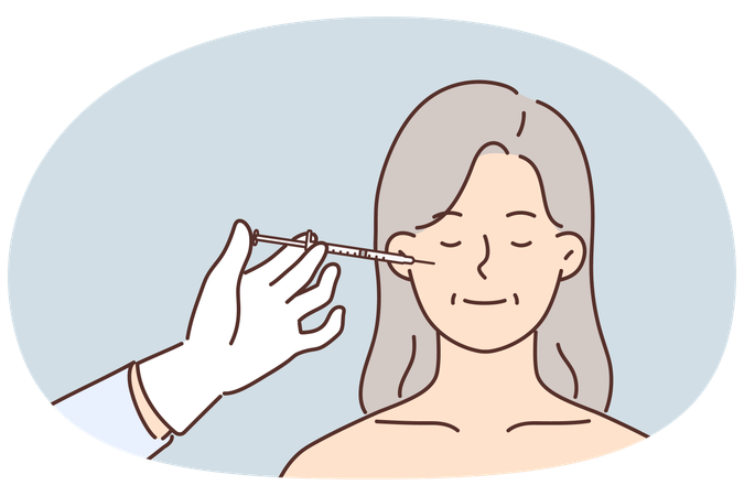 Gesicht einer Frau und Spritze für kosmetische Dienstleistungen und Anwendung zum Hautlifting oder zur Faltenbeseitigung  Illustration