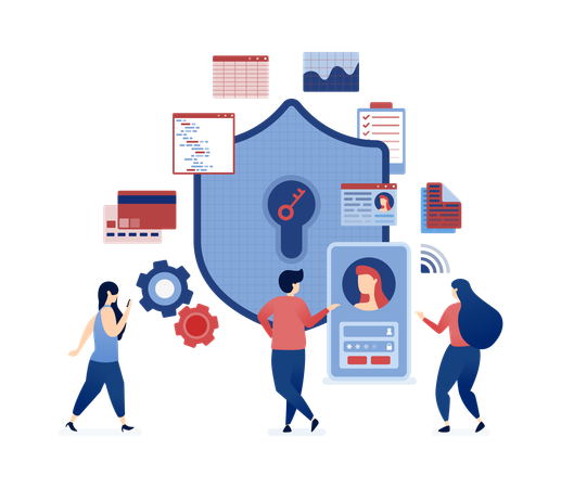 Gesichtserkennungssystem für Datensicherheit und Benutzerdatenschutz  Illustration