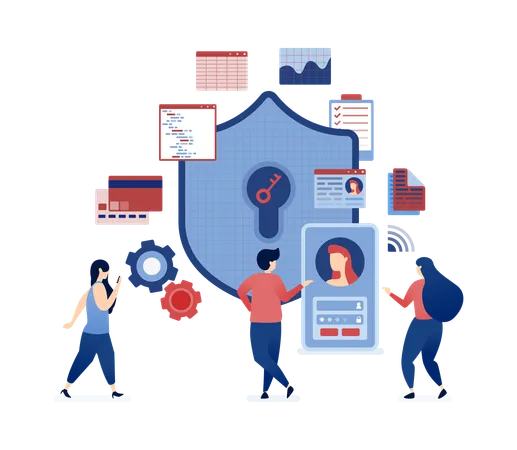 Gesichtserkennungssystem für Datensicherheit und Benutzerdatenschutz  Illustration