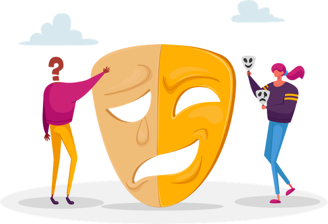 Gesichtsmaske mit künstlichen Emotionen  Illustration