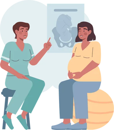 Mulher grávida vai à consulta médica  Ilustração