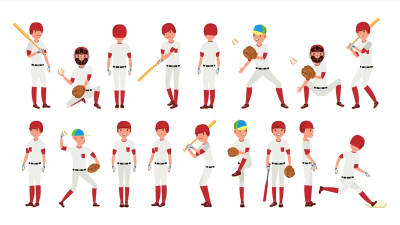 Sport Baseballspieler Vector Klassische Uniform Spieler Werfen Auf Field Dynamische Handlung Auf Dass Stadium Karikatur Zeichen Abbildung Illustration
