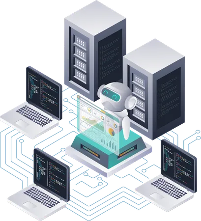 Gestión automatizada de servidores de centros de datos mediante robots  Ilustración