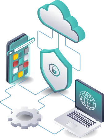 Gestión de datos de aplicaciones de teléfonos inteligentes con tecnología de servidor en la nube  Ilustración