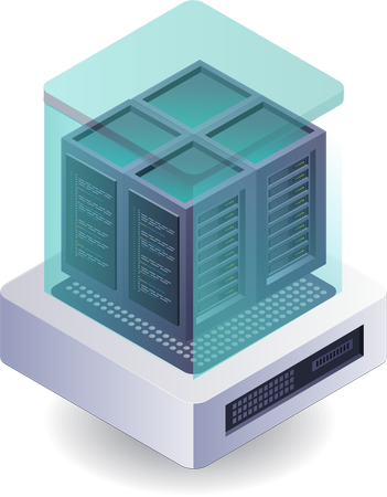 Gestión de datos en tecnología de rack de servidores  Ilustración