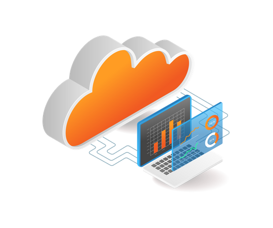 Gestión del programa de datos de análisis del servidor en la nube.  Ilustración