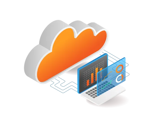 Gestión del programa de datos de análisis del servidor en la nube.  Ilustración