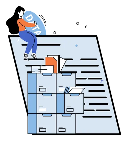 Mujer trabajando con un centro de datos  Ilustración