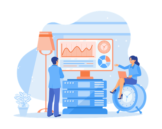 Le gestionnaire et le comptable analysent l'organigramme de l'entreprise  Illustration