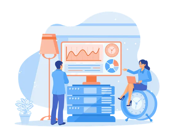 Le gestionnaire et le comptable analysent l'organigramme de l'entreprise  Illustration