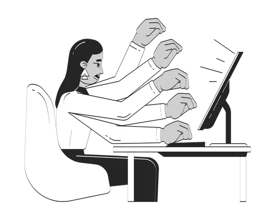 Gestresste arabische Frau arbeitet am Computer  Illustration