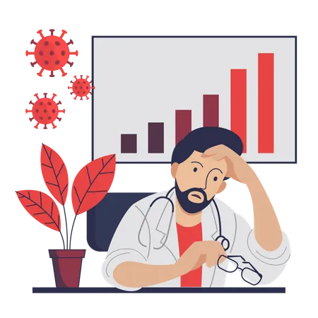 Gestresster Arzt im Umgang mit Coronavirus  Illustration