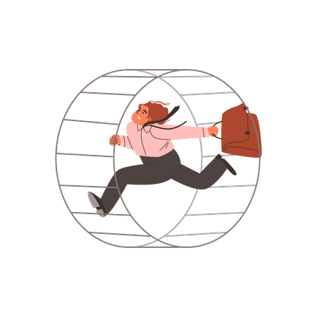 Gestresster Geschäftsmann läuft im Hamsterrad  Illustration