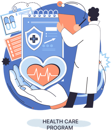 Gesundheitsfürsorgeprogramm, medizinische Onlinedienste, Schutzmedizin, Krankenversicherung, Telemedizin-Metapher  Illustration