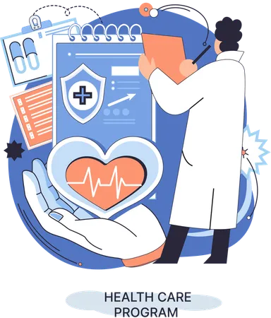 Gesundheitsfürsorgeprogramm, medizinische Onlinedienste, Schutzmedizin, Krankenversicherung, Telemedizin-Metapher  Illustration