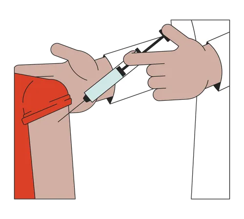 Get Your Flu Shot 2 D Linear Cartoon Hands Close Up Patient Vaccination Isolated Line Vector Arms Closeup White Background Deltoid Injection Syringe Vaccine Immunization Color Flat Spot Illustration Illustration