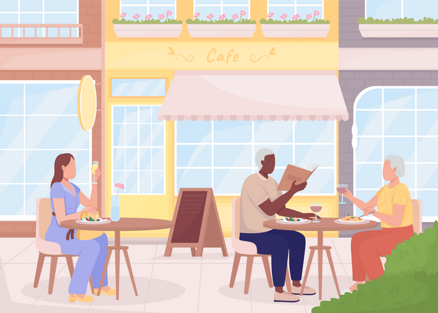 Genießen Sie Getränke und ein köstliches Mittagessen im Café  Illustration