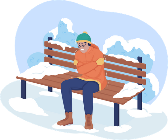 Getting cold in urban park  イラスト