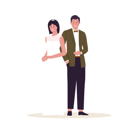 Characters Wedding Couple Cartoon Illustration For Website Landing Page Mobile App Poster And Banner Trendy Flat Vector Illustration Illustration