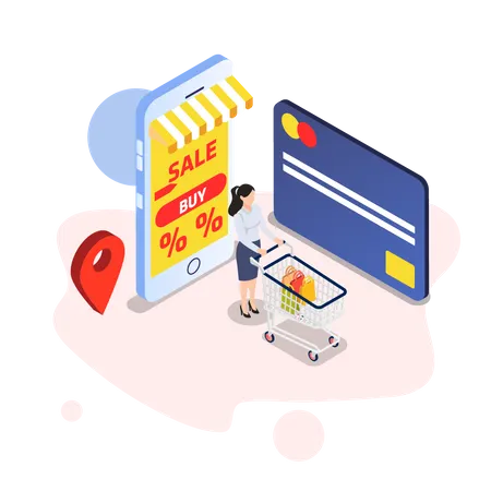 Getting online discount via credit card  Illustration