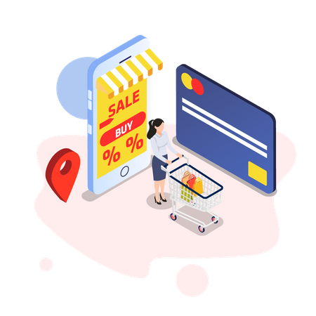 Getting online discount via credit card  Illustration