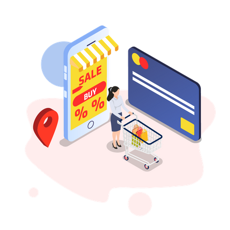 Getting online discount via credit card  イラスト